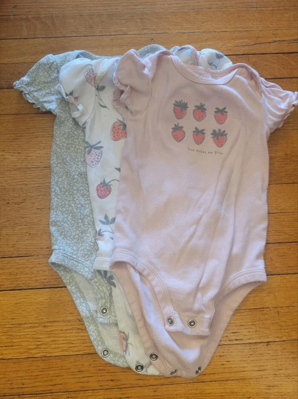 Carters 3-Piece Baby Bodysuit Set - Pink & Mint Strawberry Prints